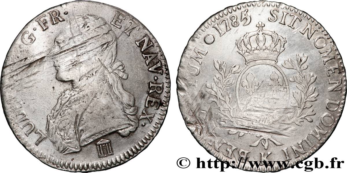 LOUIS XVI Écu aux branches d&nbsp;olivier 1785 Bordeaux TB