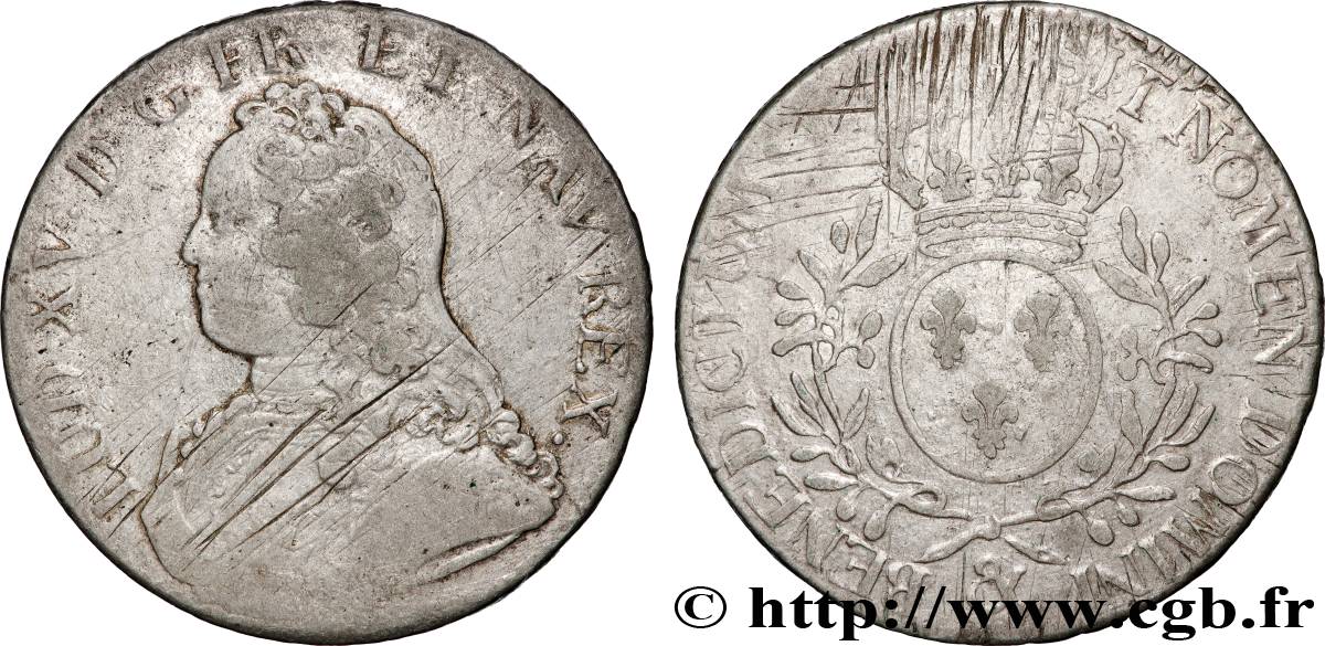 LOUIS XV DIT LE BIEN AIMÉ Écu aux branches d&nbsp;olivier, buste habillé s.m. Aix-en-Provence TB