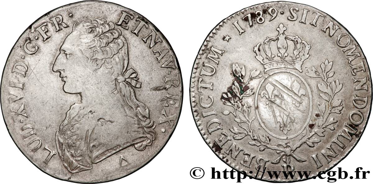 LOUIS XVI Écu aux branches d&nbsp;olivier 1789 Orléans TB+