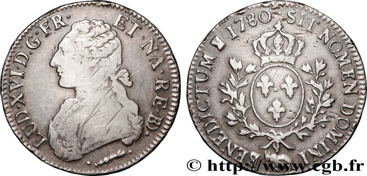 LOUIS XVI Écu aux branches d&nbsp;olivier 1780 Pau TB