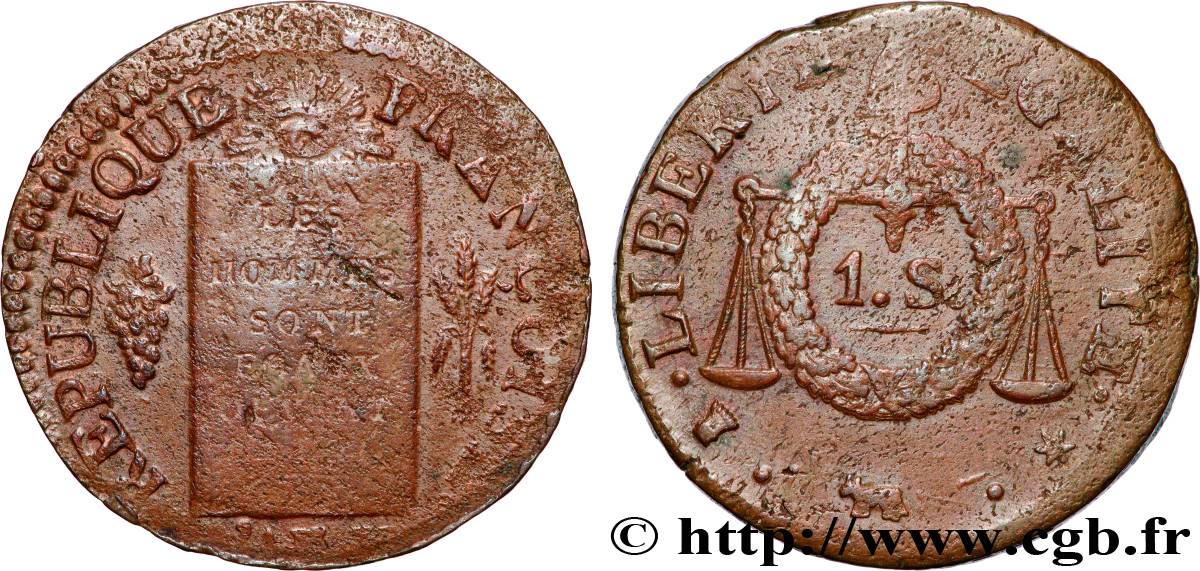 LA CONVENTION 1 sol dit  à la table de loi  1794 Pau TB+