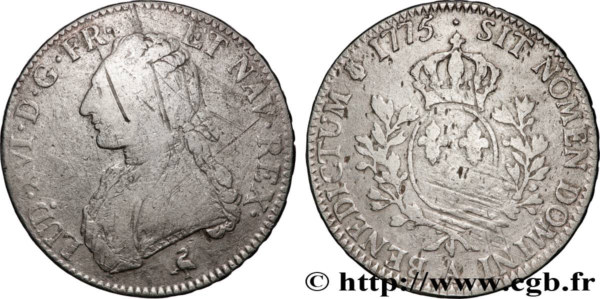 LOUIS XVI Écu aux branches d&nbsp;olivier 1775 Paris TB