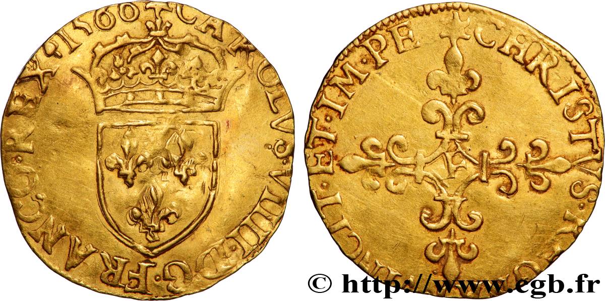 CHARLES IX Écu d&nbsp;or au soleil, 1er type 1560 Angers TTB