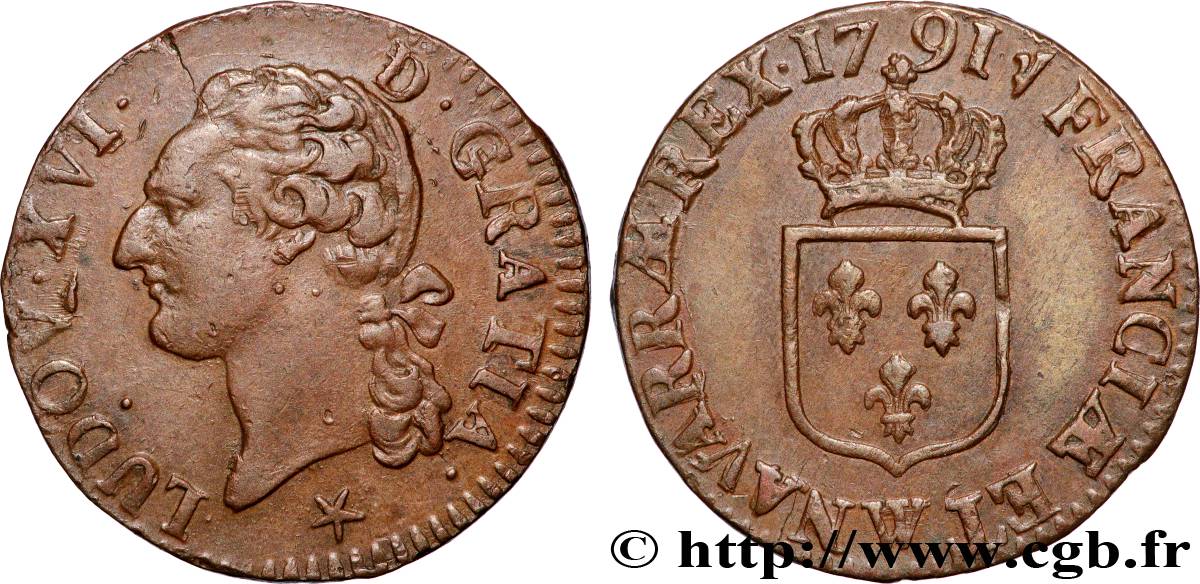 LOUIS XVI Demi-sol dit  à l écu  1791 Lille AU/AU