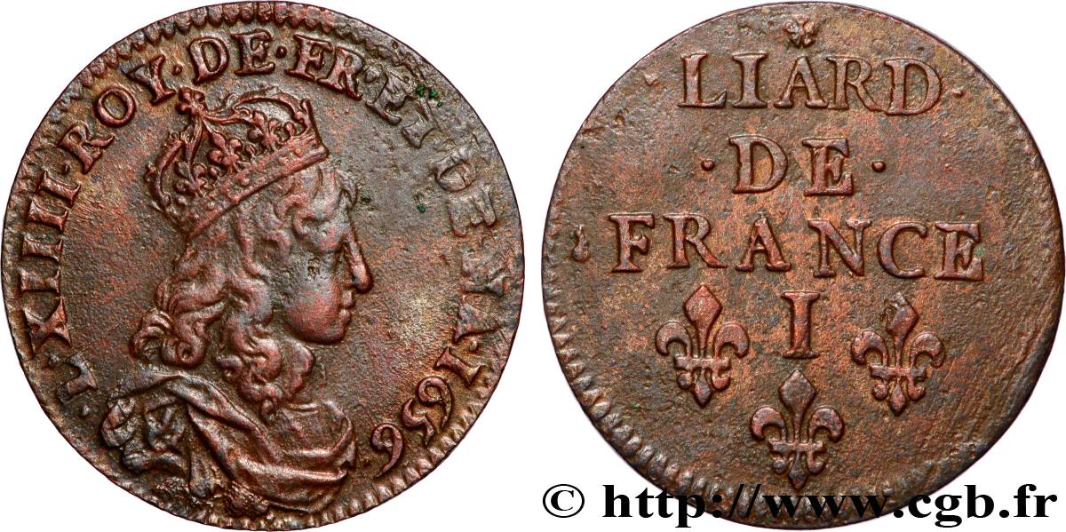 LOUIS XIV LE GRAND OU LE ROI SOLEIL Liard de cuivre 1656 Limoges SUP
