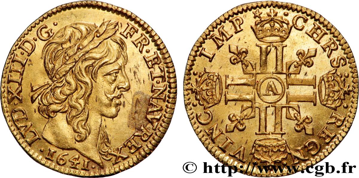 LOUIS XIII LE JUSTE Demi-louis d&nbsp;or aux huit L (effigie de Jean Warin) 1641 Paris TTB+/SPL