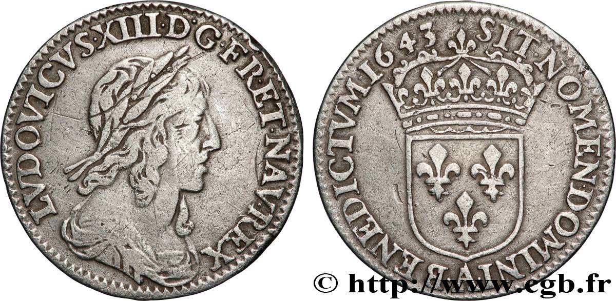 LOUIS XIII LE JUSTE Douzième d écu, buste drapé et cuirassé (2e buste de Jean Warin) 1643 Paris, Monnaie de Matignon TB+