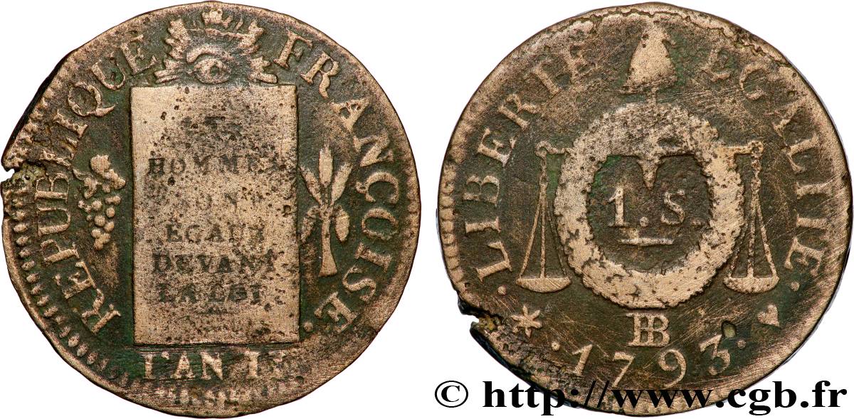 LA CONVENTION 1 sol dit  à la table de loi  1793 Strasbourg TB+/TB