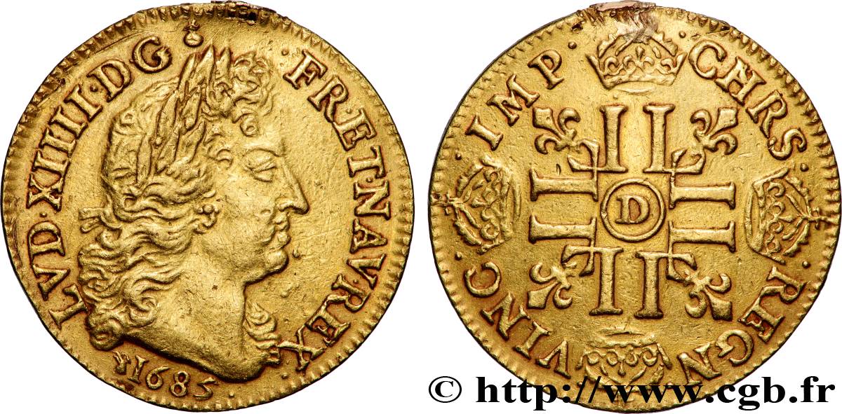 LOUIS XIV LE GRAND OU LE ROI SOLEIL Louis d&nbsp;or aux huit L, portrait à la tête nue 1683 Lyon TTB+