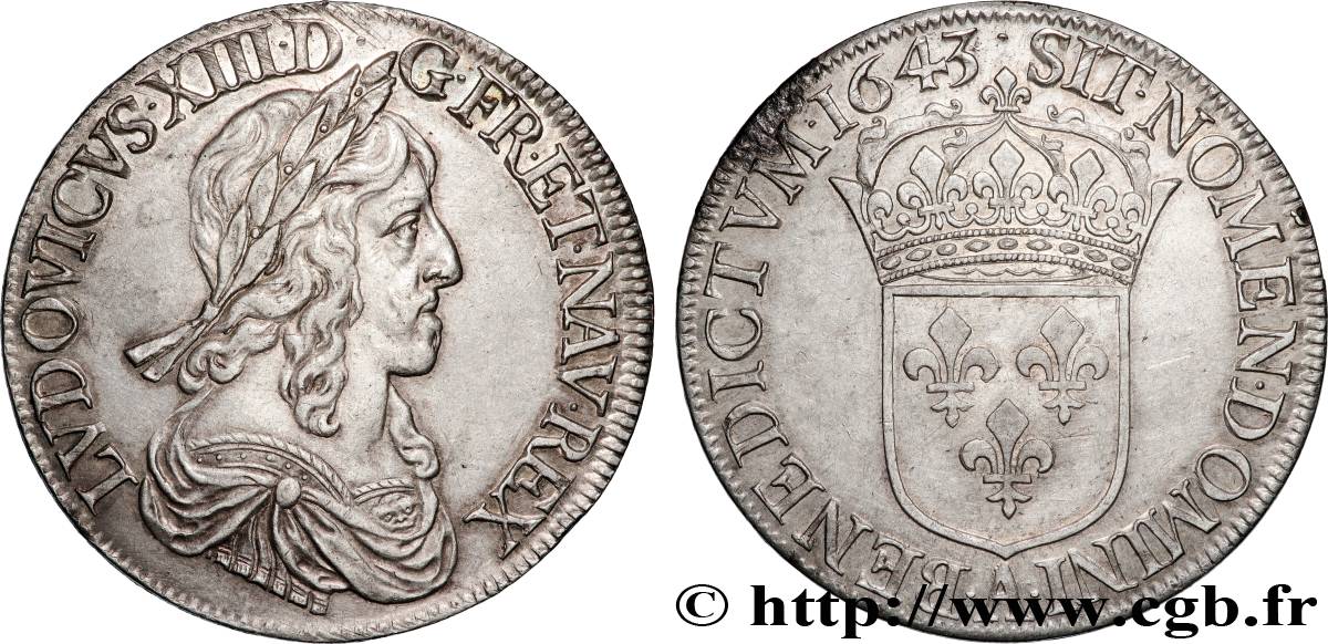 LOUIS XIII  Écu, buste drapé et cuirassé (2e buste de Jean Warin) 1643 Paris, Monnaie du Louvre EBC/SC