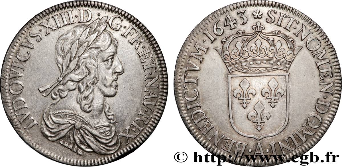 LOUIS XIII Écu, buste drapé et cuirassé (2e buste de Jean Warin) 1643 Paris, Monnaie de Matignon AU