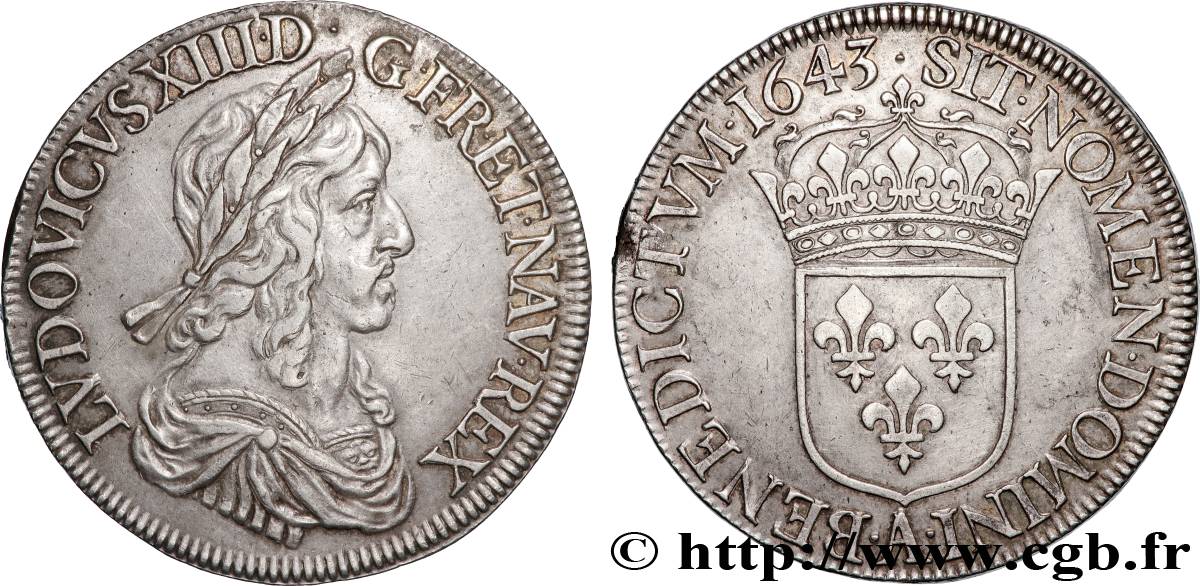 LOUIS XIII  Écu, buste drapé et cuirassé (2e buste de Jean Warin) 1643 Paris, Monnaie du Louvre VZ