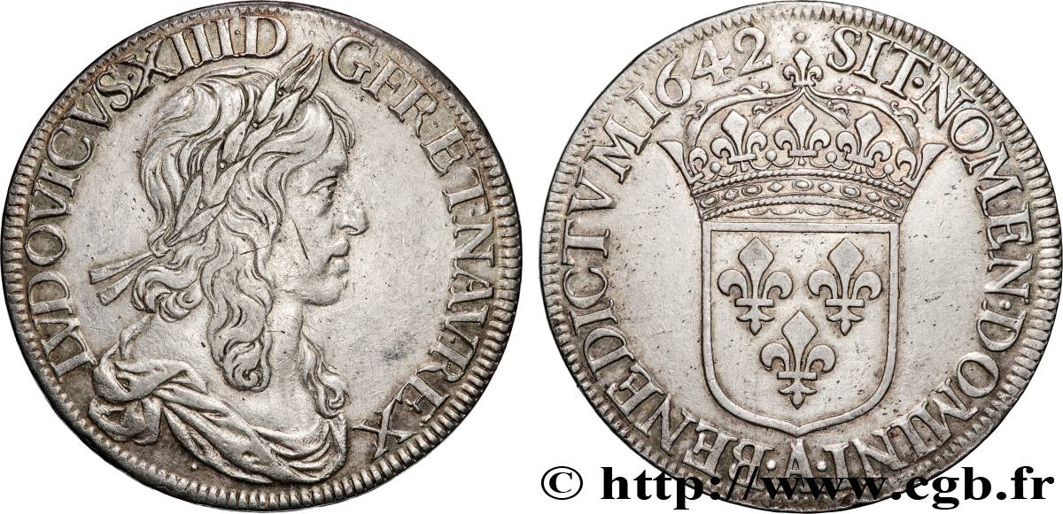 LOUIS XIII  Écu, buste drapé (1er buste de Jean Warin) 1642 Paris, Monnaie du Louvre fVZ