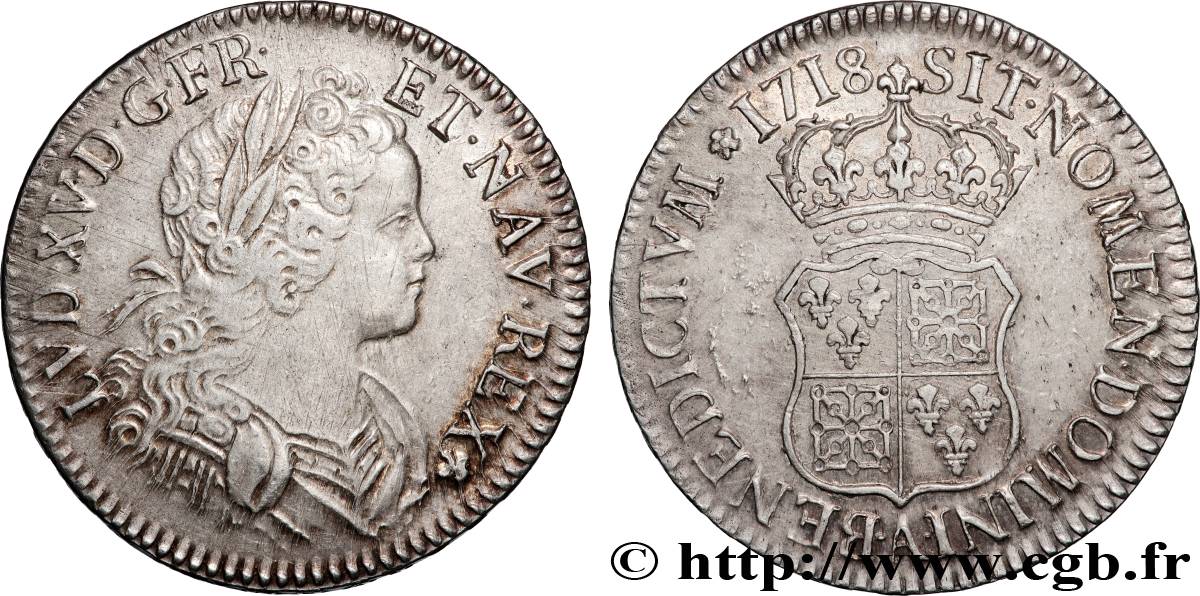 LOUIS XV DIT LE BIEN AIMÉ Écu dit &nbsp;de France-Navarre&nbsp; 1718 Paris SUP/SPL
