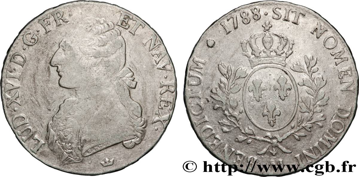 LOUIS XVI Écu aux branches d olivier 1788 Toulouse TB+/TTB