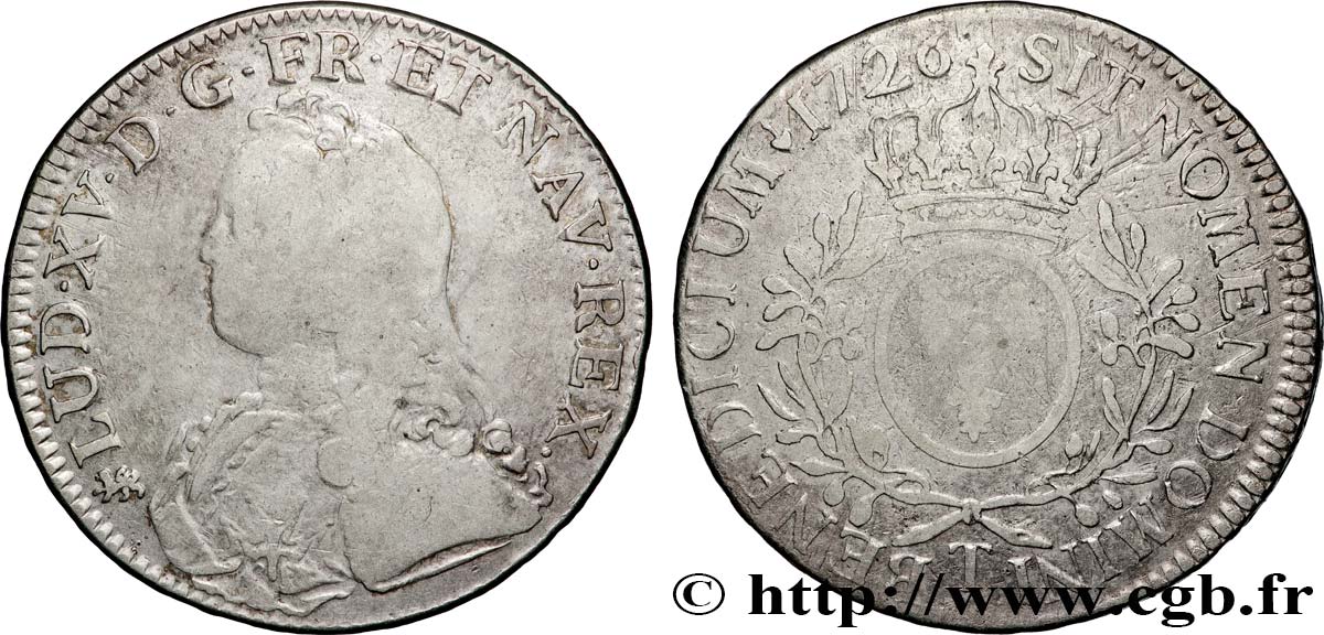 LOUIS XV DIT LE BIEN AIMÉ Écu aux branches d olivier, buste habillé 1726 Nantes TB