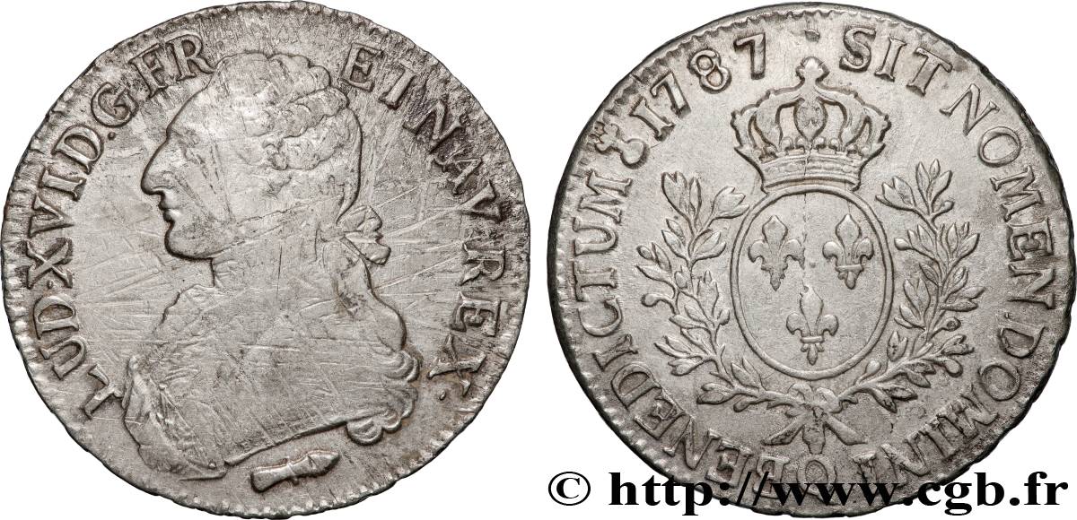 LOUIS XVI Écu aux branches d olivier 1787 Perpignan TB+/TTB
