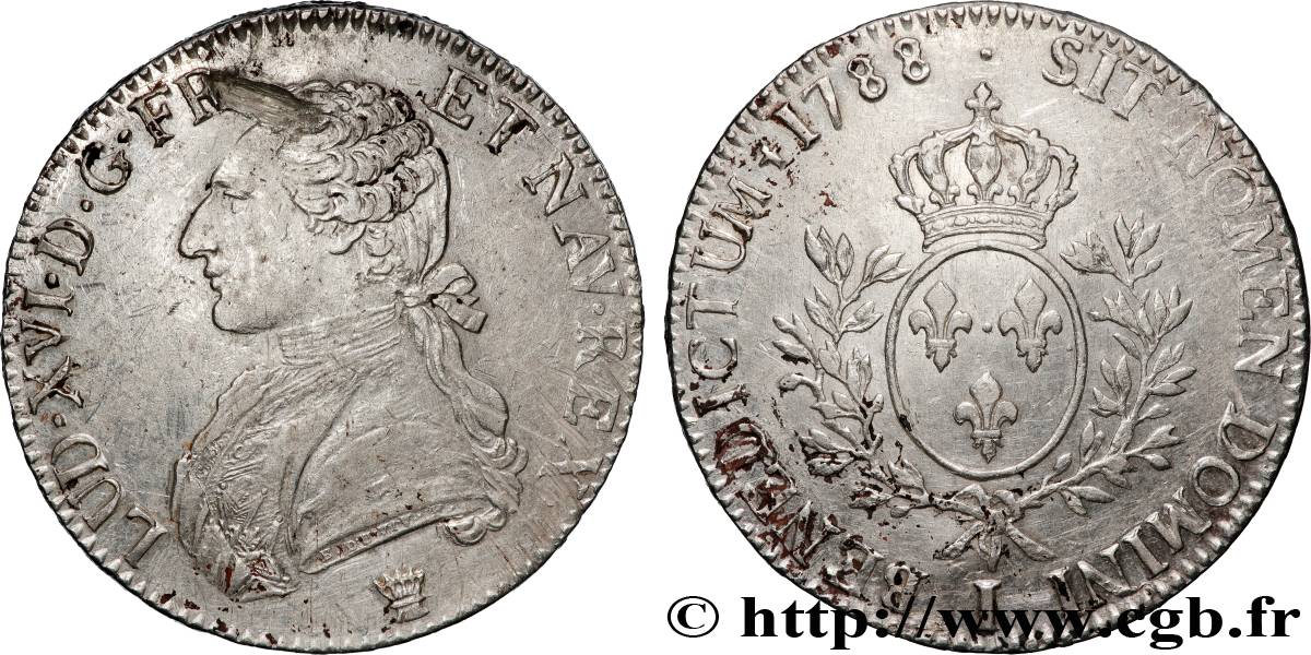 LOUIS XVI Écu aux branches d olivier 1788 Limoges TTB/TTB+