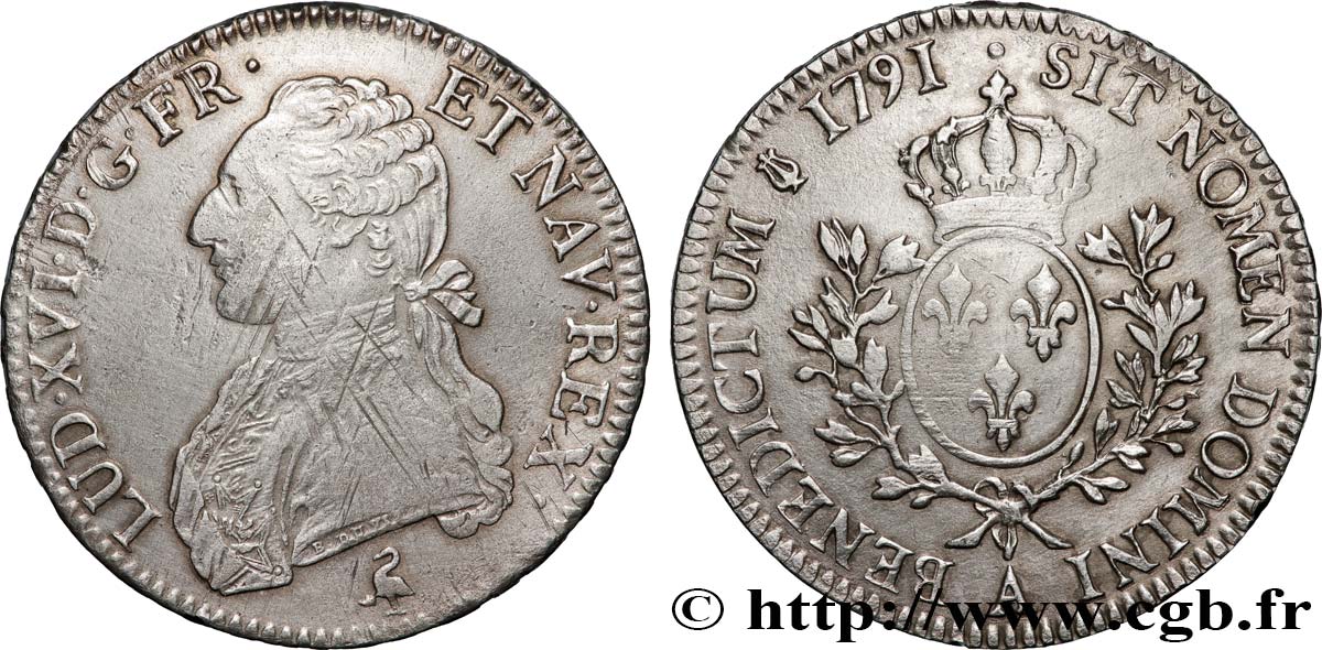 LOUIS XVI Écu aux branches d olivier 1791 Paris TTB
