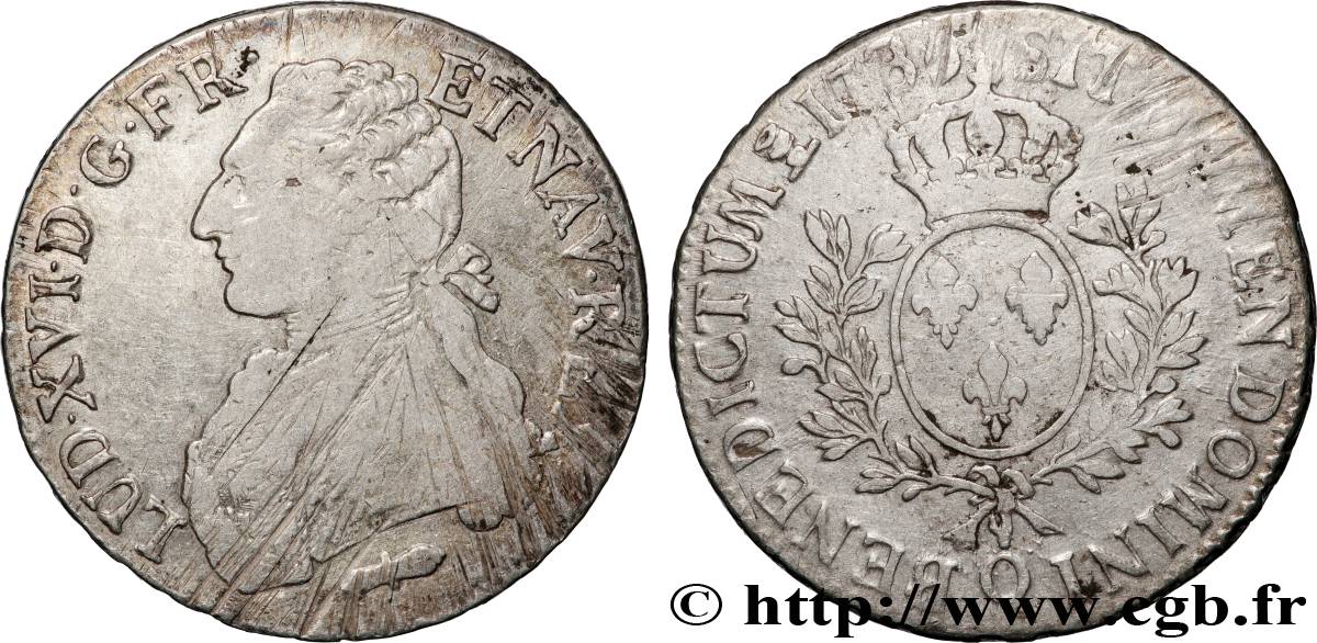 LOUIS XVI Écu aux branches d olivier 1785 Perpignan q.BB