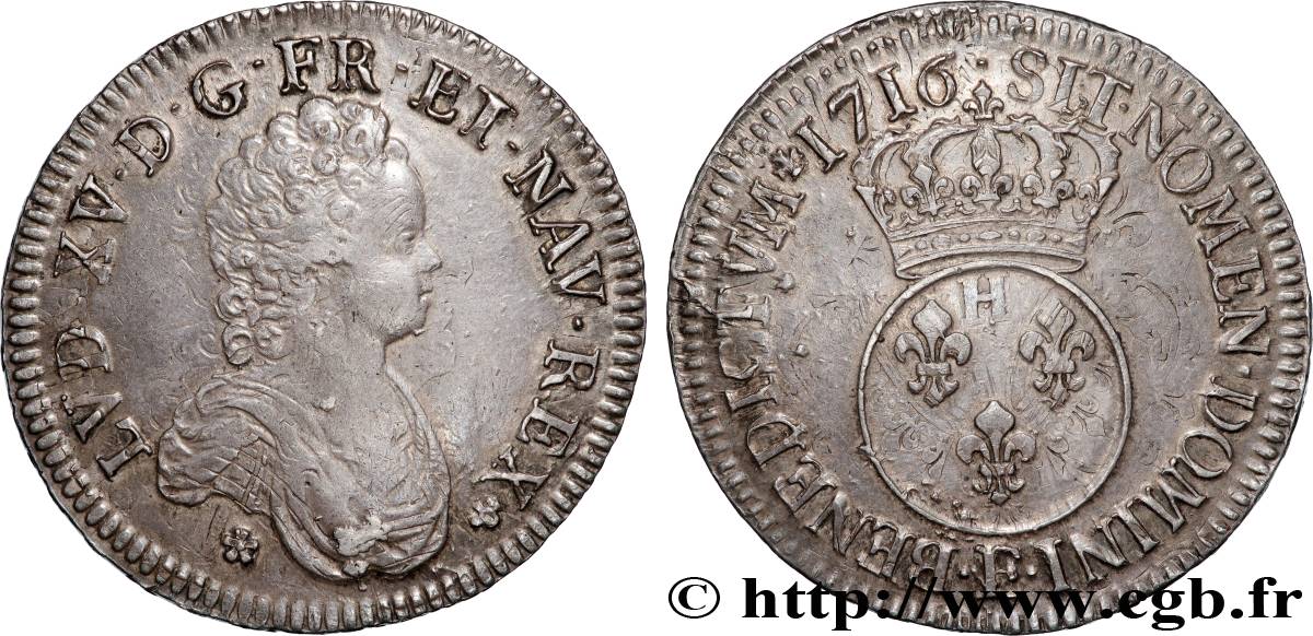 LOUIS XV DIT LE BIEN AIMÉ Écu dit  vertugadin  1716 Tours TTB+