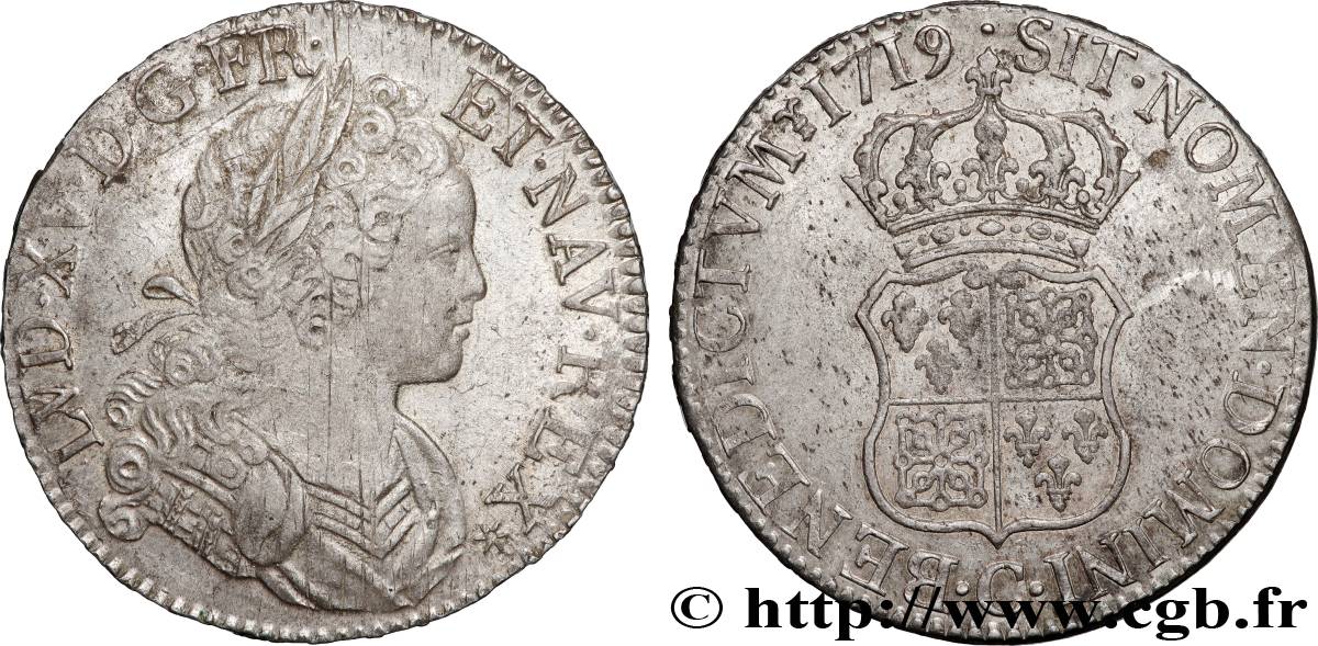 LOUIS XV DIT LE BIEN AIMÉ Écu dit  de France-Navarre  1719 Caen SUP