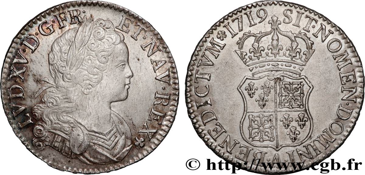 LOUIS XV  THE WELL-BELOVED  Écu dit  de France-Navarre  1719 Paris AU