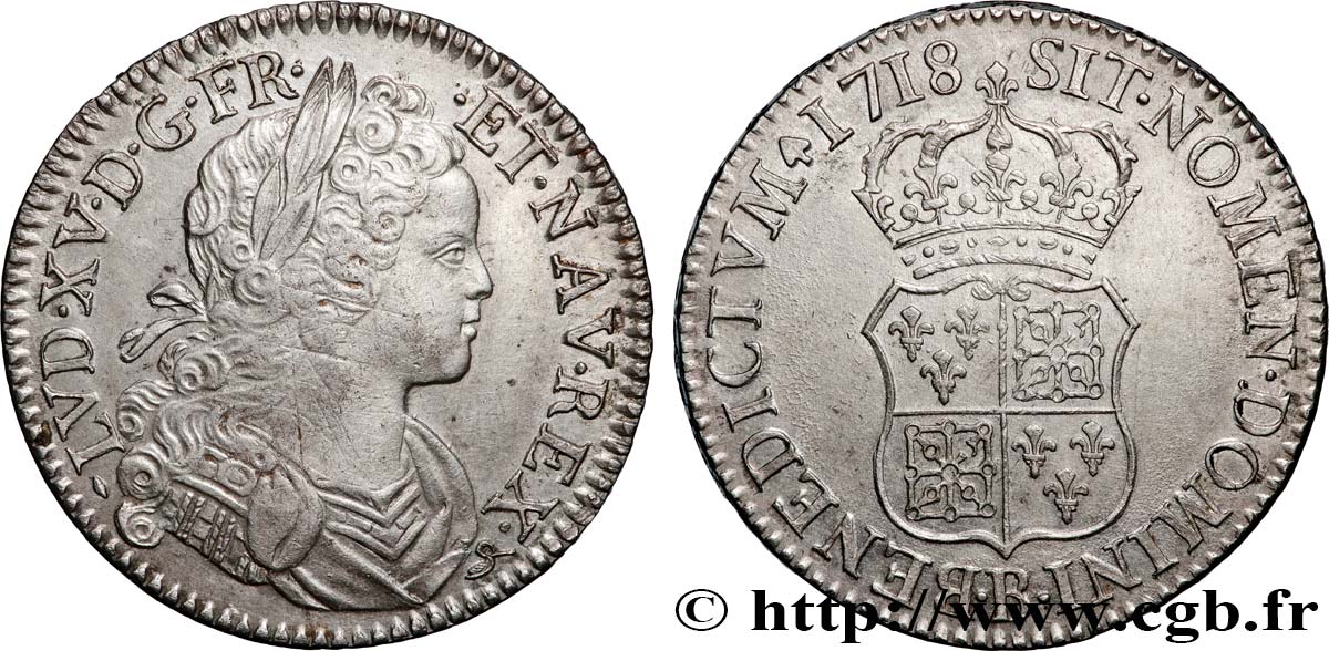 LOUIS XV DIT LE BIEN AIMÉ Écu dit  de France-Navarre  1718 Rouen SUP