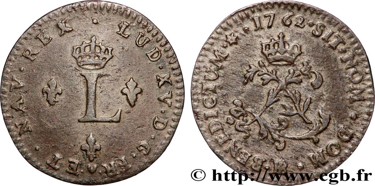 LOUIS XV DIT LE BIEN AIMÉ Double sol de billon 1762 Strasbourg TTB+