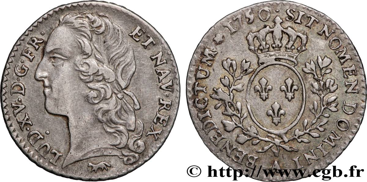 LOUIS XV DIT LE BIEN AIMÉ Dixième d écu aux branches d’olivier, tête ceinte d’un bandeau 1750 Paris TTB+