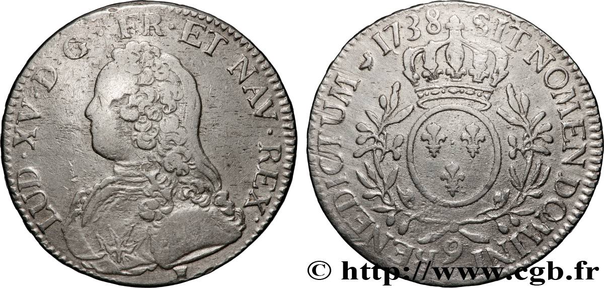 LOUIS XV DIT LE BIEN AIMÉ Écu aux branches d olivier, buste habillé 1738 Rennes TB+/TTB