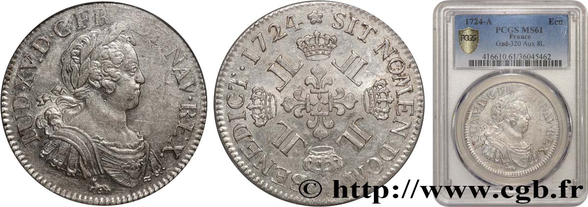 LOUIS XV DIT LE BIEN AIMÉ Écu à la croix fleurdelisée couronnée et aux huit L 1724 Paris SUP61
