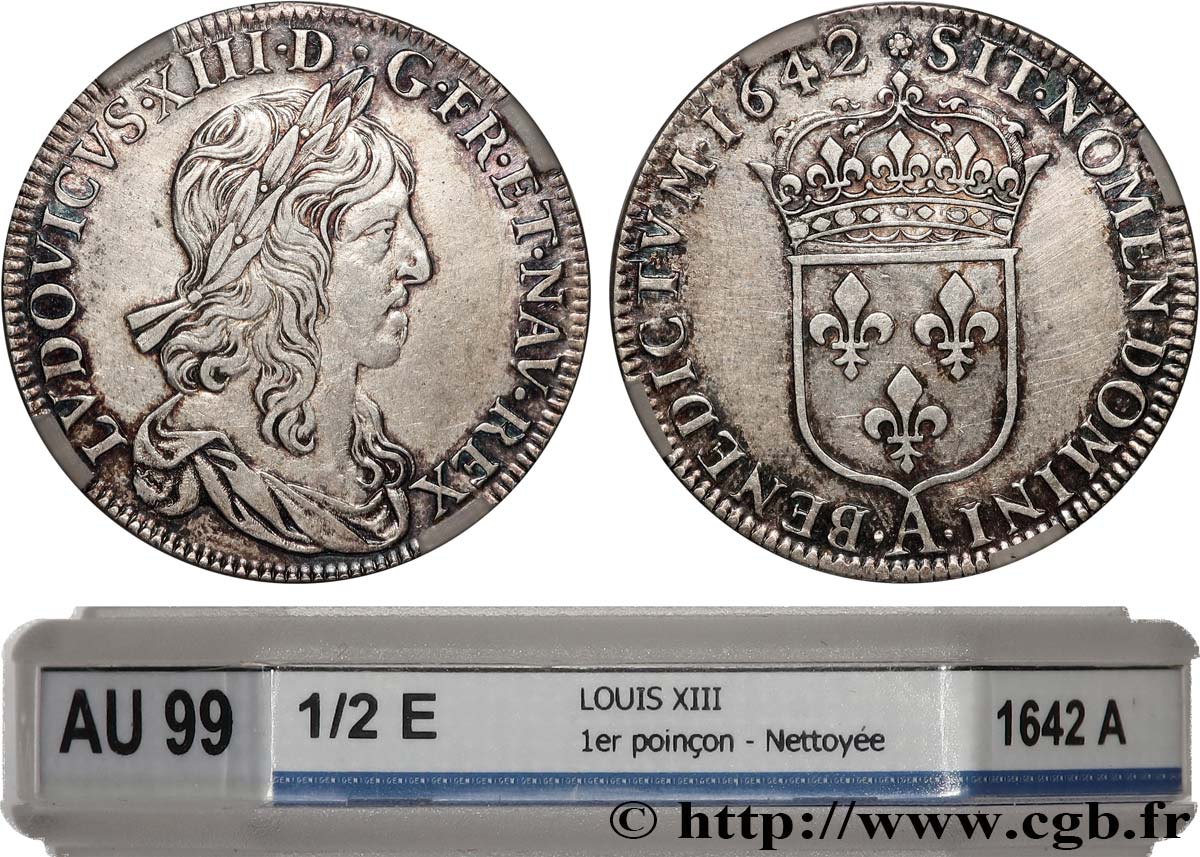 LOUIS XIII  Demi-écu, buste drapé (1er buste de Jean Warin) 1642 Paris, Monnaie de Matignon AU/AU