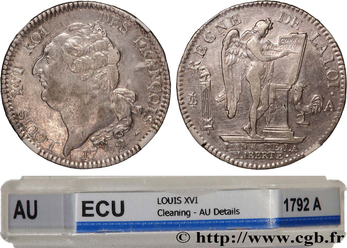 LOUIS XVI Écu dit  au génie , type FRANÇOIS 1792 Paris MBC+/EBC