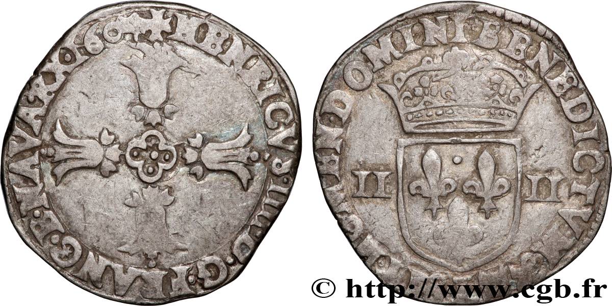 HENRY IV Quart d écu, croix feuillue de face 1604 Bayonne VF