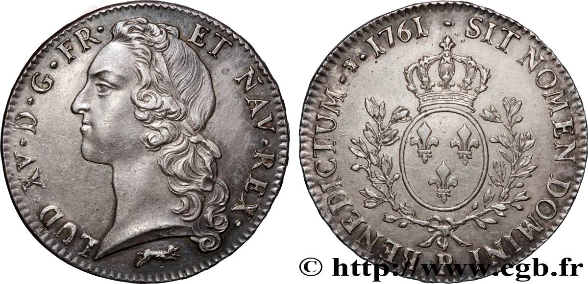 LOUIS XV DIT LE BIEN AIMÉ Écu aux branches d’olivier, tête ceinte d’un bandeau 1761 Orléans SUP