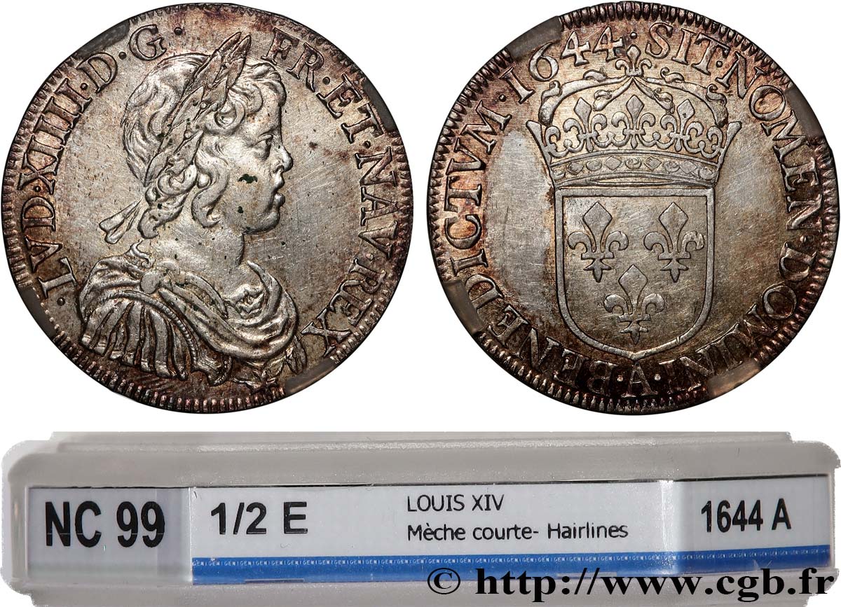 LOUIS XIV  THE SUN KING  Demi-écu, portrait à la mèche courte 1644 Paris, Monnaie du Louvre AU