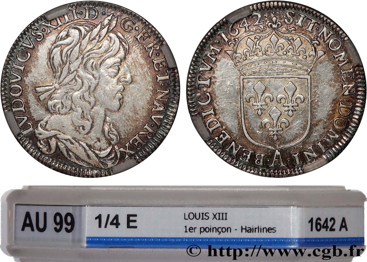 LOUIS XIII LE JUSTE Quart d écu, buste drapé (1er buste de Jean Warin) 1642 Paris, Monnaie du Louvre SUP