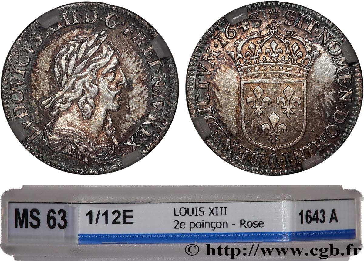 LOUIS XIII LE JUSTE Douzième d écu, buste drapé et cuirassé (2e buste de Jean Warin) 1643 Paris, Monnaie de Matignon SPL63