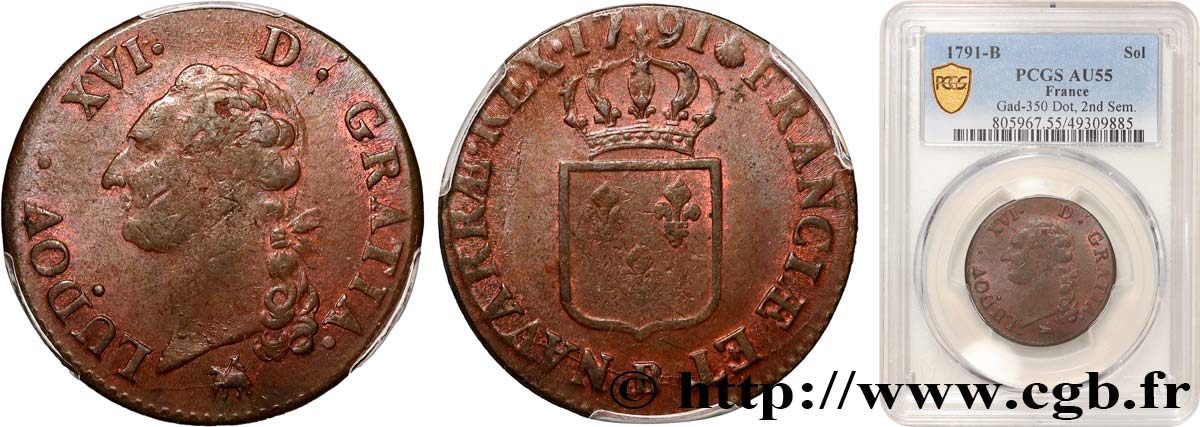 LOUIS XVI Sol dit  à l écu  1791 Rouen SUP55