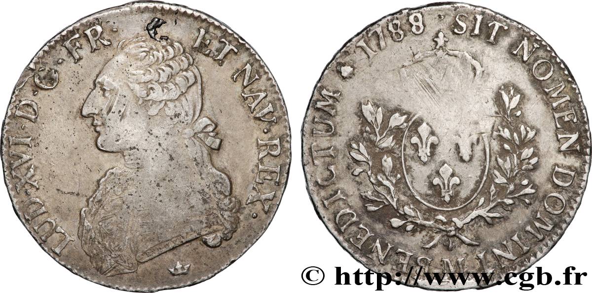 LOUIS XVI Écu aux branches d olivier 1788 Toulouse VF