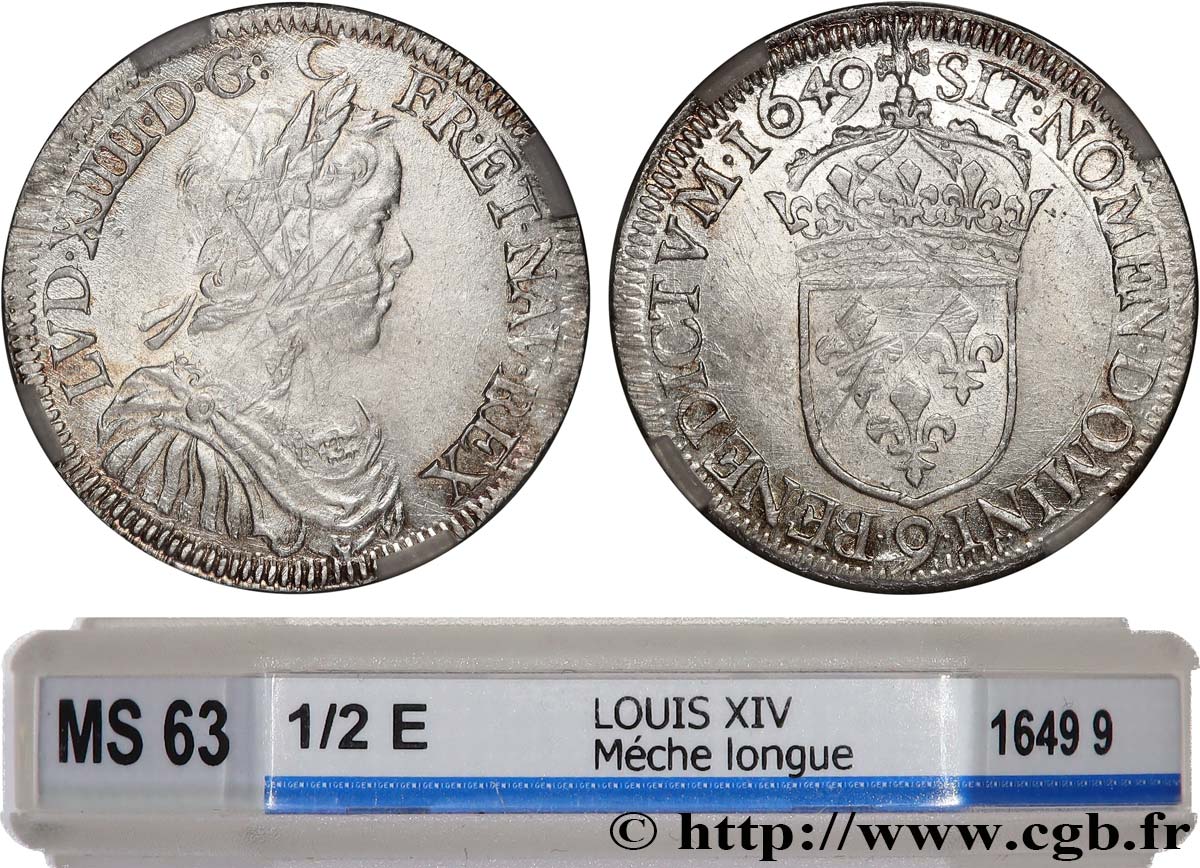 LOUIS XIV LE GRAND OU LE ROI SOLEIL Demi-écu, portrait à la mèche longue 1649 Rennes SPL63