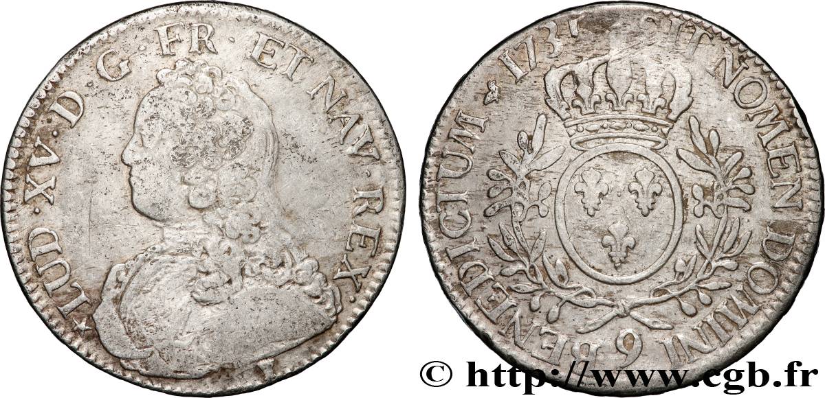LOUIS XV  THE WELL-BELOVED  Écu aux branches d olivier, buste habillé 1735 Rennes VF