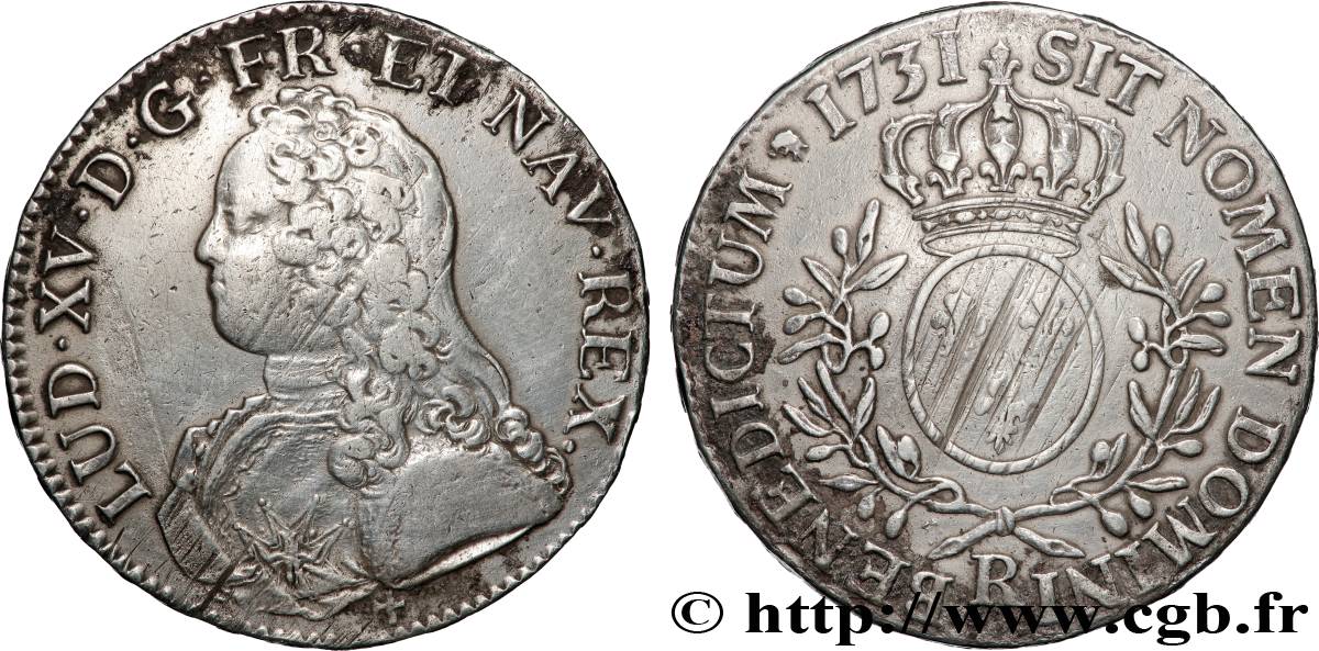 LOUIS XV &nbsp;THE WELL-BELOVED&nbsp; Écu aux branches d&nbsp;olivier, buste habillé 1731 Orléans XF