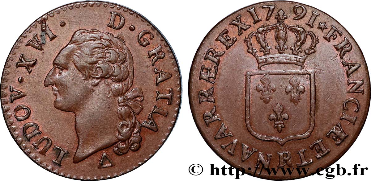 LOUIS XVI Sol dit  à l écu  1791 Orléans AU