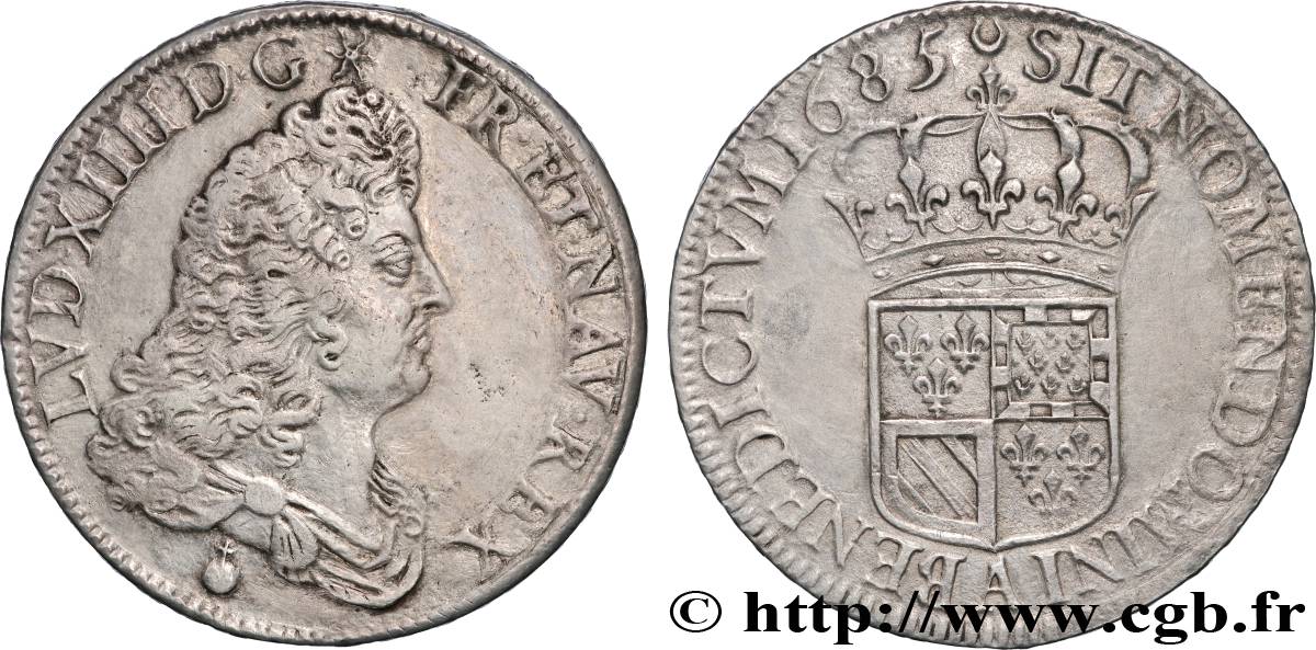 LOUIS XIV LE GRAND OU LE ROI SOLEIL Demi-écu de Flandre 1685 Paris SUP