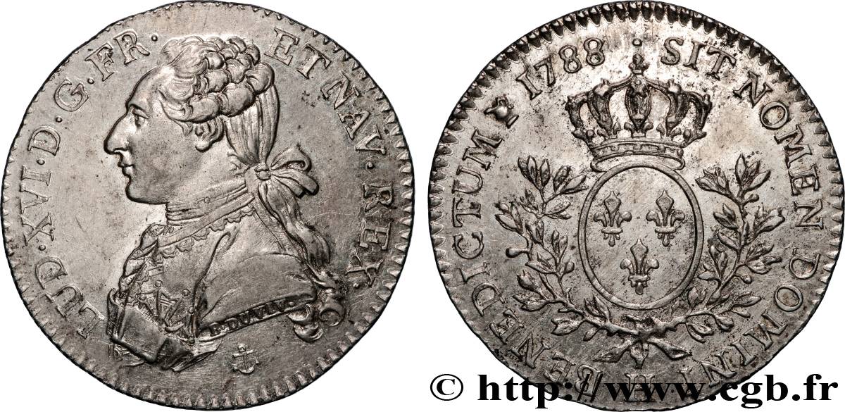 LOUIS XVI Cinquième d&nbsp;écu aux branches d&nbsp;olivier 1788 La Rochelle SUP/SPL