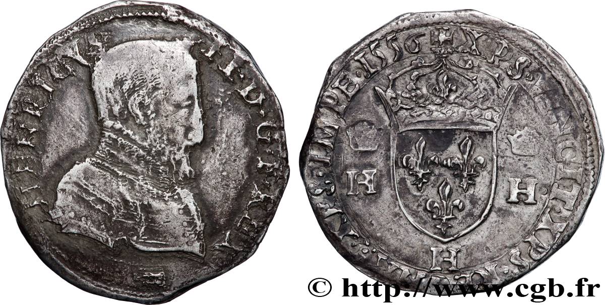 HENRY II Teston à la tête nue, 1er type 1556 La Rochelle VF