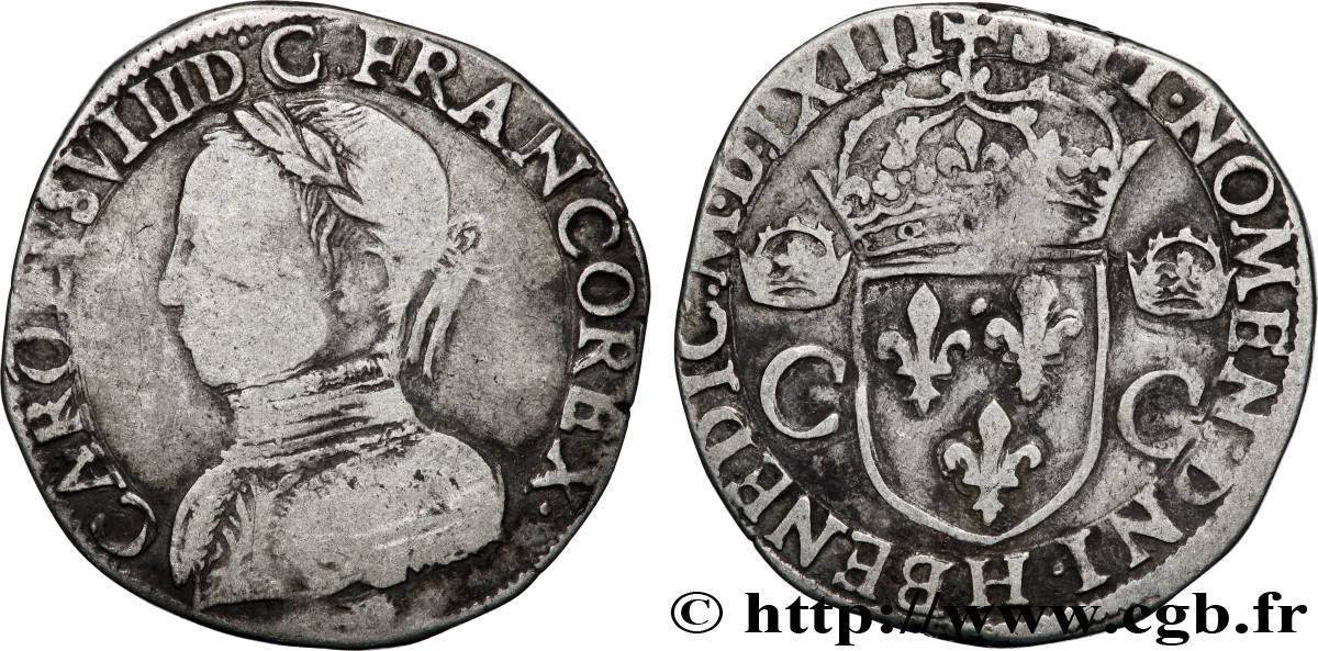 CHARLES IX Teston, 2e type 1563 La Rochelle VF