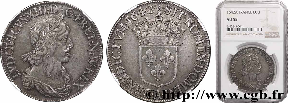 LOUIS XIII Écu, buste drapé (1er buste de Jean Warin) 1642 Paris, Monnaie de Matignon AU